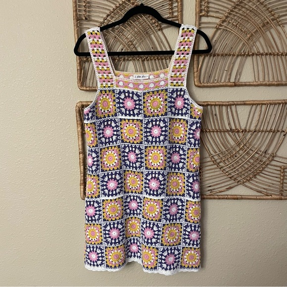 Petal Dew Dresses & Skirts - Petal Dew Multicolor Crochet Granny Square Mini Dress Boho Festival Sz S/M B22‎